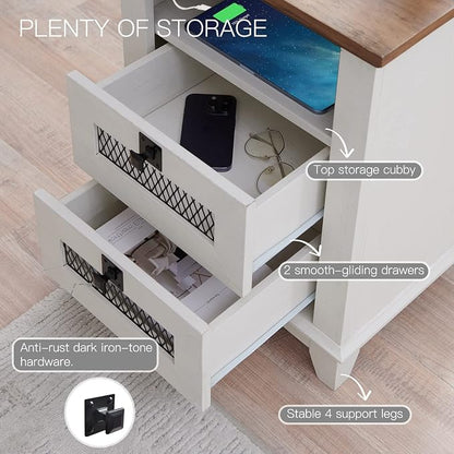 Nightstand with Charging Station, OKD 18'' Industrial & Farmhouse Square End - Image 4