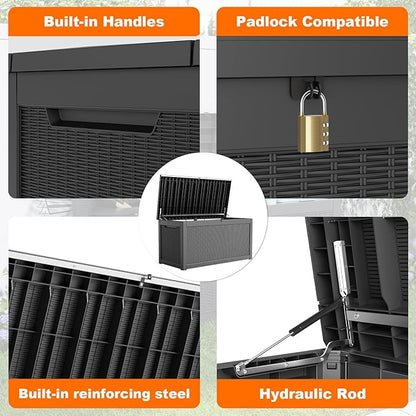320 Gallon Resin Deck Box, Lockable Patio Outdoor Storage Box - Image 3
