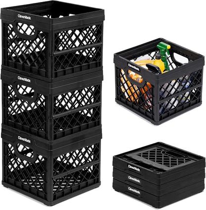 CleverMade Collapsible Milk Crate, 3PK - 25L Stackable Storage Bins by CleverMade