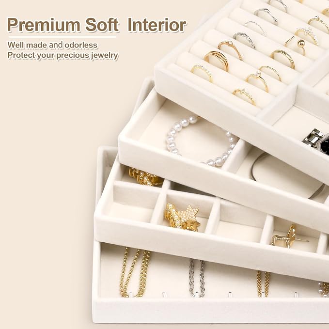 Jenseits 4 Jewelry Organizer Drawer Insert, Stackable Velvet Jewelry Tray - Image 4