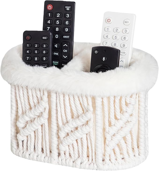 Remote Control Holder, Woven Plush Lined TV Remoter Holder Caddy | Nightstand by OPULANE