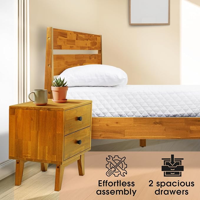 Acacia Silvia Nightstand with 2 Drawers, Solid Wood Bedside Table, Table with - Image 4