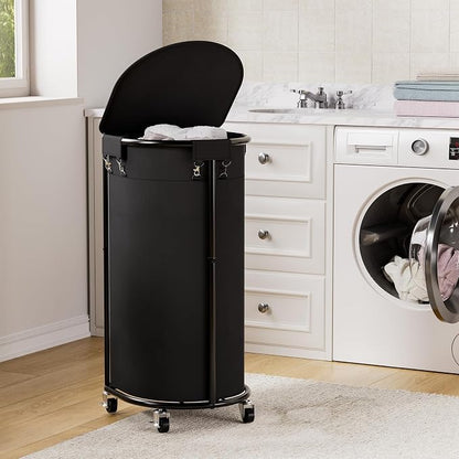 Rolling Laundry Basket with Lid, 100L Laundry Hamper with Wheels, Half Round - Image 7