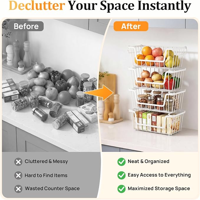 SUNALLY Stackable Storage Bins 6 Pcs Wire Baskets Freezer Organizer, Vegetable - Image 6