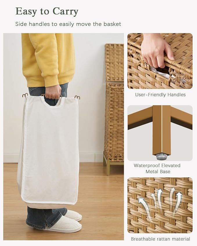 SETVSON Laundry Hamper with Lid 132 L, Clothes Hamper with Lid, Handwoven - Image 4