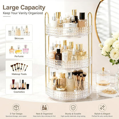 Fangoo 3 Tiers Clear Rotating Makeup Organizer - Image 7