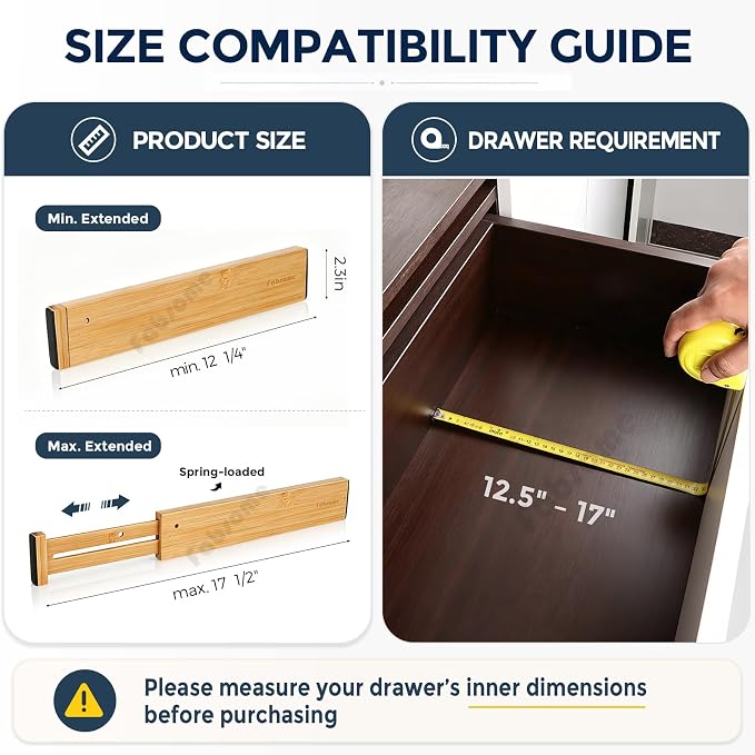 Fabsome Drawer Divider 6 Pack, Bamboo Dresser Organizers - Image 5