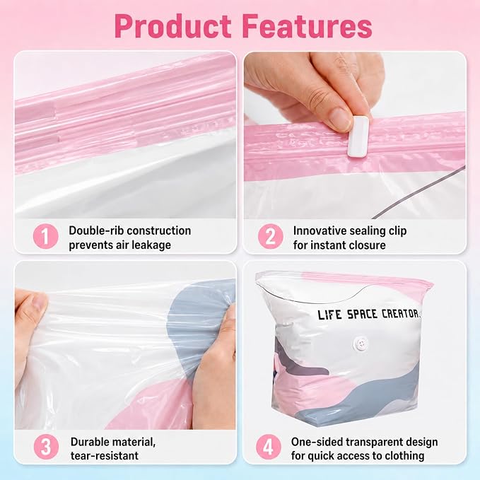 3 PACK No-Pump Vacuum Storage Bags, Cube Compression Life Space Saving Storage - Image 6