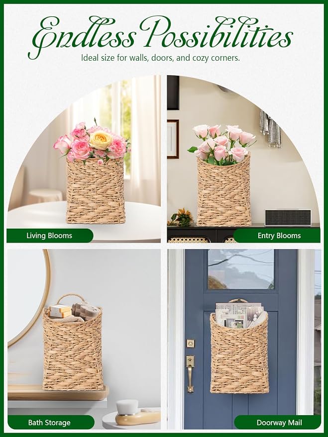 VerdantVibes Handwoven Wall Hanging Basket – Natural Water Hyacinth Basket - Image 3