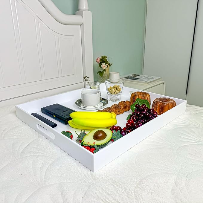 White Rectangular 18x20 Inches Acrylic Ottoman Tray Decorative Serving Tray - Image 4