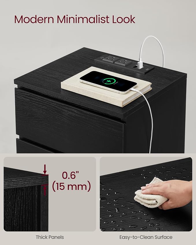 VASAGLE Nightstand with Charging Station, 2 AC Outlets and 2 USB Ports - Image 7