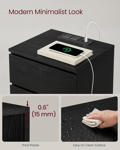 VASAGLE Nightstand with Charging Station, 2 AC Outlets and 2 USB Ports - Image 7