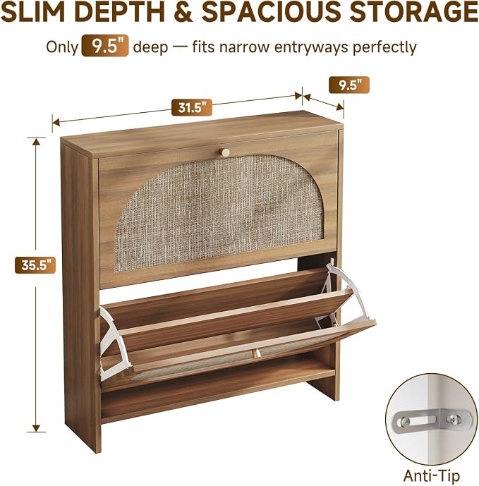 Nicetree Rattan Arched Accent Shoe Storage Cabinet - Image 2