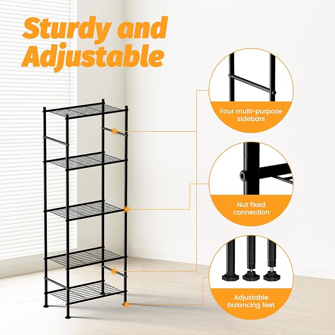 Abiglifty Storage Shelves, 5 Tier Metal Shelf Organizer, Garage Shelving - Image 5