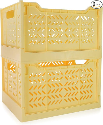 Domiella 2-Pack Crates for Storage, Storage Crates Plastic Stackable, Foldable by Domiella