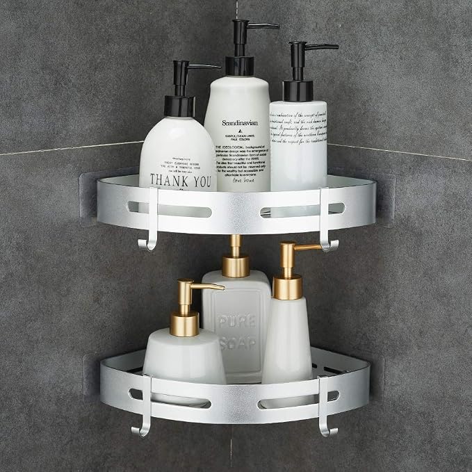 Hoomtaook Corner Caddy Bathroom Shower Shelf Wall Mounted No Drilling 2 Tier by Hoomtaook
