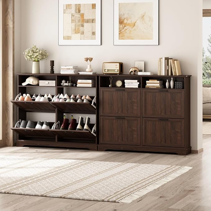 Shoe Storage Cabinet with 4 Flip Drawers, Farmhouse Modern Hidden Shoes Rack - Image 6