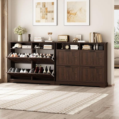 Shoe Storage Cabinet with 4 Flip Drawers, Farmhouse Modern Hidden Shoes Rack - Image 6
