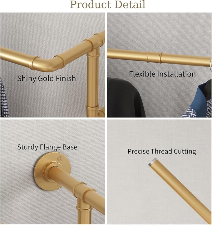 Industrial Pipe Clothing Racks 2 Pack, 36.2In Wall Mounted Clothes Rack - Image 4