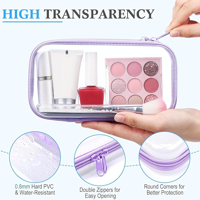 Hoolerry 4 Pcs Hard Clear Zipper Case Makeup Bags Plastic Pencil Pouch - Image 3