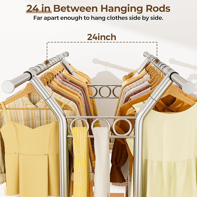 HYSEYY Heavy Duty Clothes Rack, Rolling Clothing Rack - Image 3