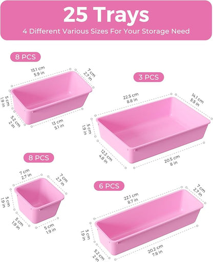 BiuLeon 25 PCS Plastic Drawer Organizers Set, 4-Sizes Vanity and Makeup - Image 2