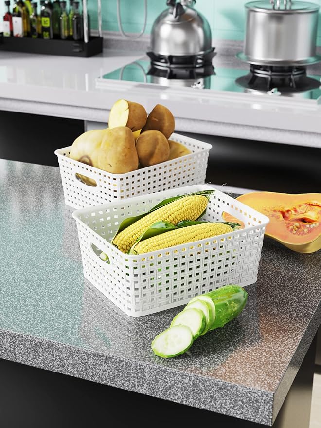 WYT 12-Pack Plastic Small Shelf Storage Weave Baskets - Image 5