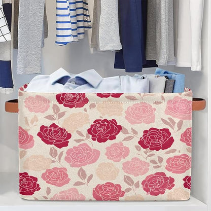 Pardick Roses Pink Flower Basket Storage Bins Large Fabric Toys Storage Cube Box - Image 5