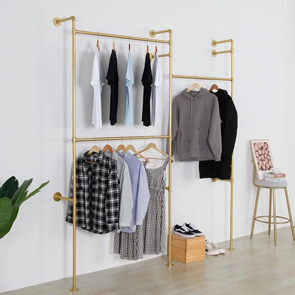Modern Simple Industrial Pipe Double Hanging Rods Clothing Rack, Clothes Rack - Image 3