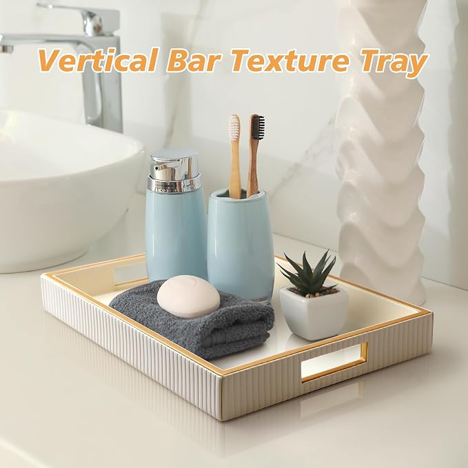 SANZIE Leather Tray Desktop Storage Organizer Premium Serving Tray Decorative - Image 2