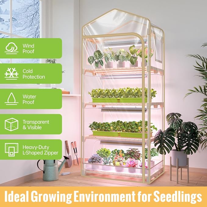 Mini Indoor Greenhouse with Grow Light, 4 Tiers Plant Shelf with 1.6FT 20W Full - Image 2