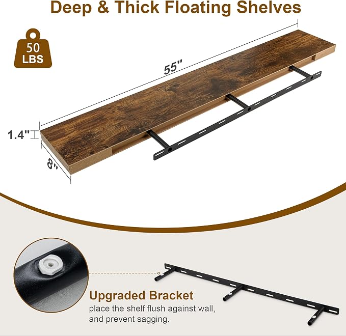 Fun Memories Floating Shelves 55 Inch Long, 8 Deep Floating Shelves - Image 3
