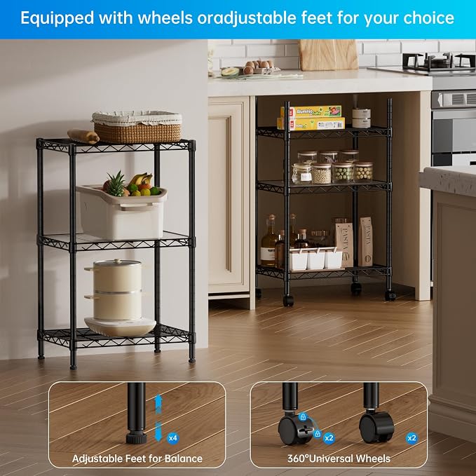 SINGAYE 3 Small Shelves Storage Shelf Wire Shelving Unit Metal Shelf Adjustable - Image 5