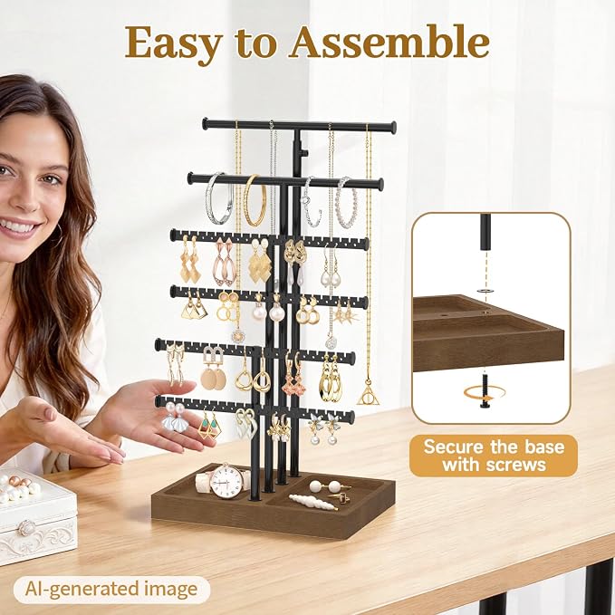 MODOWEY Necklace Holder Organizer Earring Stand Metal Tree - Image 7