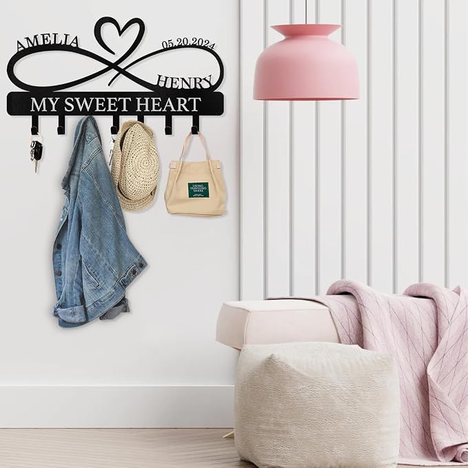 Personalized Key Holder Wall Mount, Custom Couple's Name Key Holder - Image 2