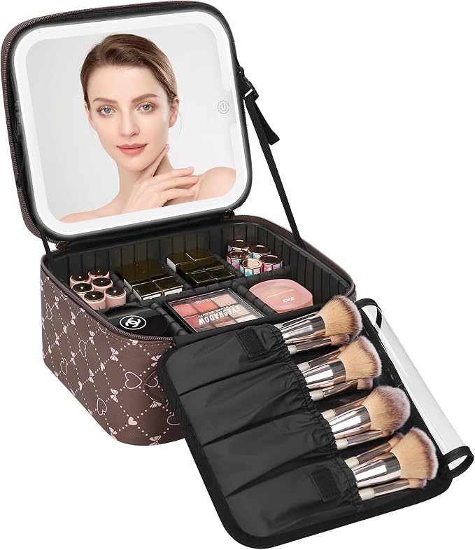 Relavel Travel Makeup Bag With LED Mirror, Small Train Case with Detachable by Relavel