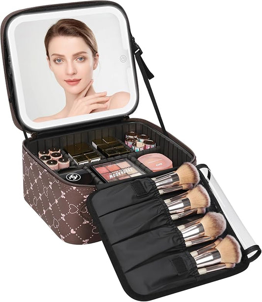 Relavel Travel Makeup Bag With LED Mirror, Small Train Case with Detachable by Relavel