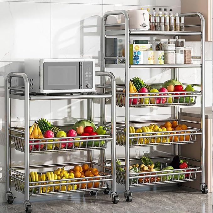 304 Stainless Steel Rolling Cart, Utility Kitchen Storage Carts - Image 6