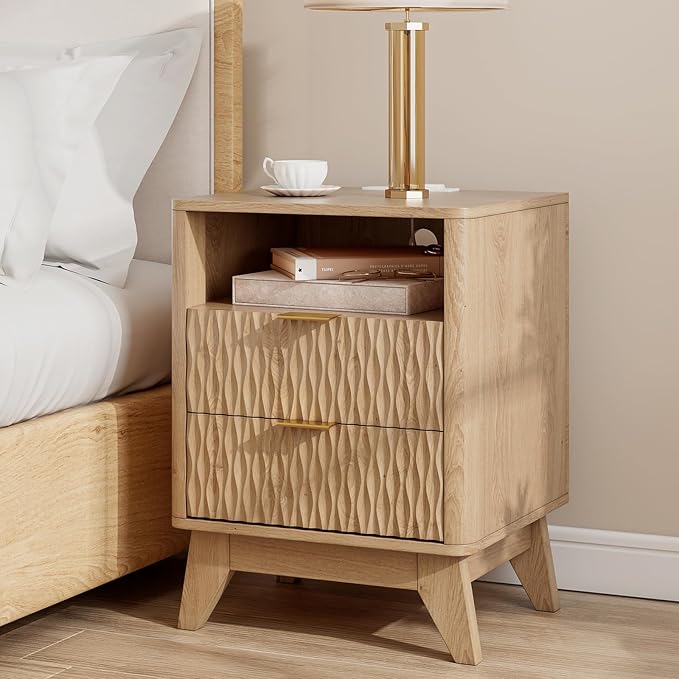 Fluted Nightstand with Charging Station, Bedside Table - Image 6