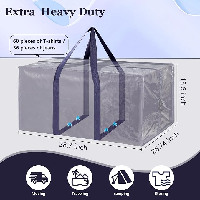 12 Pack Moving Bags with Full-Open Side Zipper, Extra Large 93L Heavy Duty - Image 2