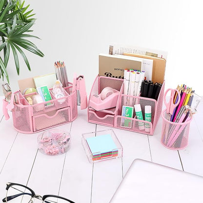 17 in 1 Pink Desk Organizers and Accessories Set, 3 Office Desk Supplies - Image 6