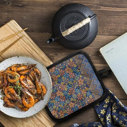 Hippie Flower Heat Resistant Potholders Hot Kitchen Pot Holders, Groovy Floral - Image 2