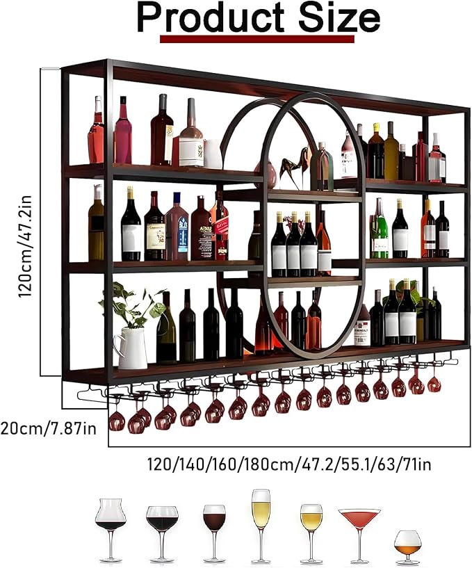 71IN Large Wall Mount Wine Rack, Metal 4 Tier Hanging Bottle Holder - Image 2