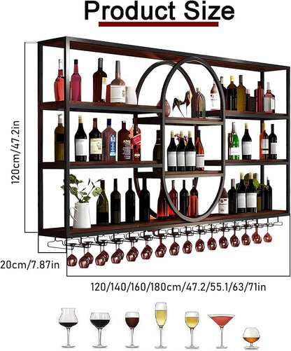 71IN Large Wall Mount Wine Rack, Metal 4 Tier Hanging Bottle Holder - Image 2
