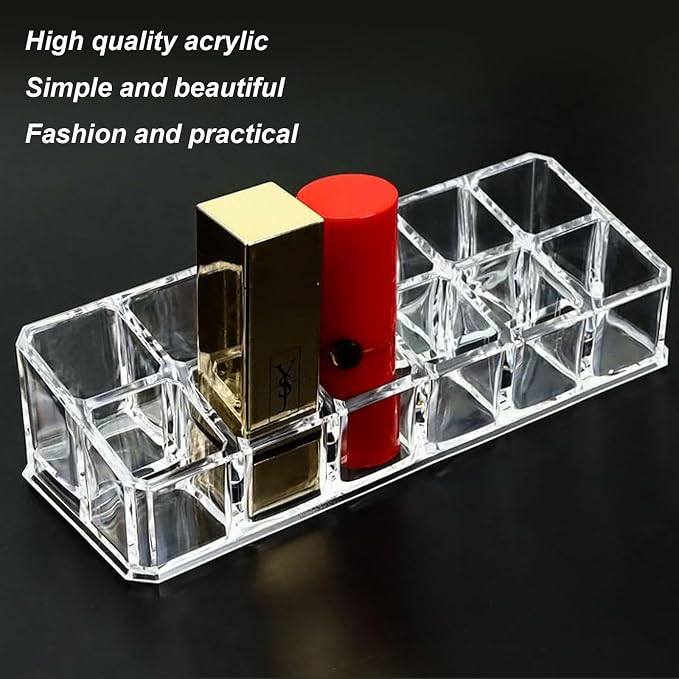 Clear Acrylic Lipstick Lip Gloss Organizer 12 Slots Comestic Display Holder - Image 3