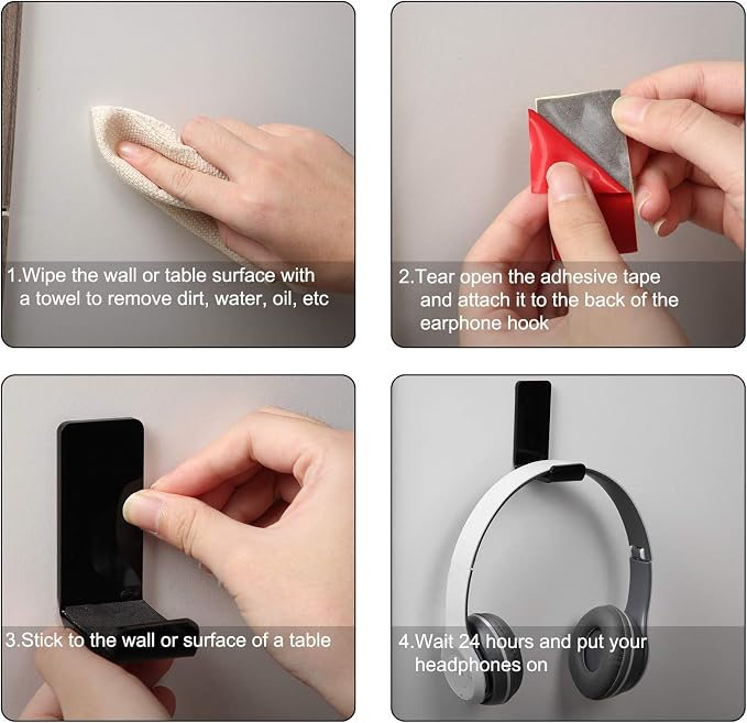 Weewooday 4 Pieces Headphone Hanger Headset Stand Holder Adhesive Wall Mount - Image 4