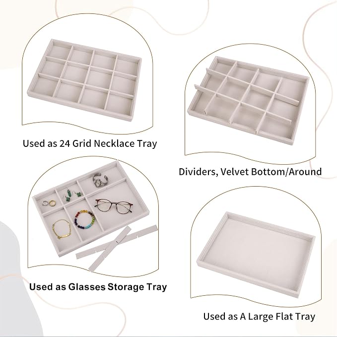 Mornajina 12 Grids Velvet Jewelry Tray Jewelry Display Tray, Stackable Empty - Image 2