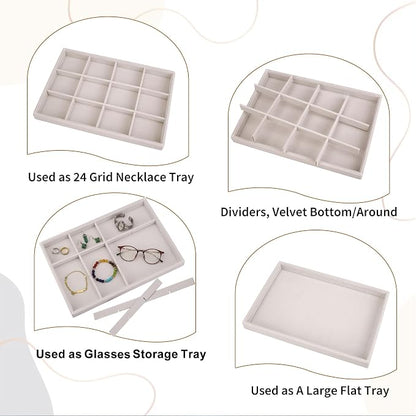 Mornajina 12 Grids Velvet Jewelry Tray Jewelry Display Tray, Stackable Empty - Image 2