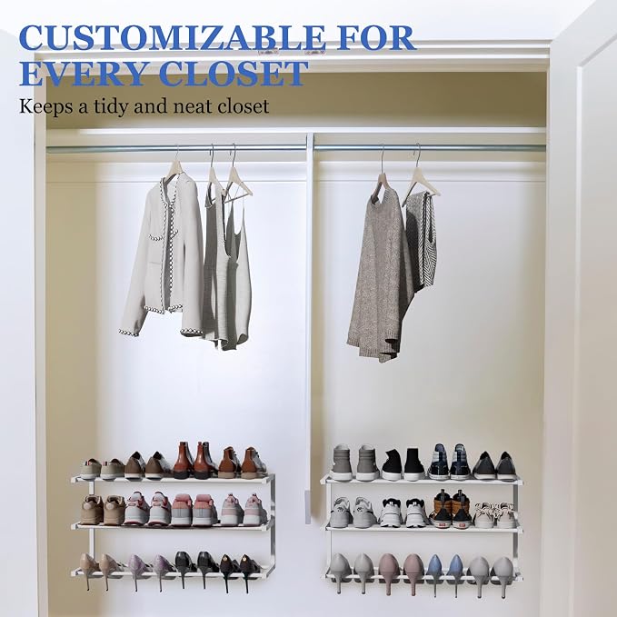 Wall Mounted Shoe Rack, 3 Tier Hanging Shoe Rack Holds 12 Pairs, Space Saving - Image 5
