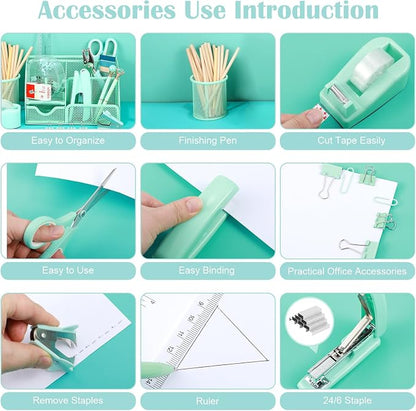 auroray Green Desk Organizers and Accessories, Teal Office Supplies Set Green - Image 4